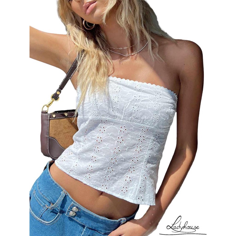 Áo Croptop Trễ Vai Không Dây Màu Trơn Thời Trang Mùa Hè Dành Cho Nữ