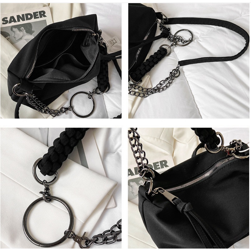 Túi Xách Đeo Vai Cỡ Lớn Bằng Nylon Màu Đen Thời Trang Hàn Quốc Cho Nữ