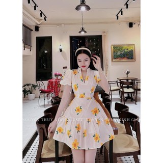 ✨BÁN SỈ✨Đầm hoa cổ V xoè bèo 2 lớp