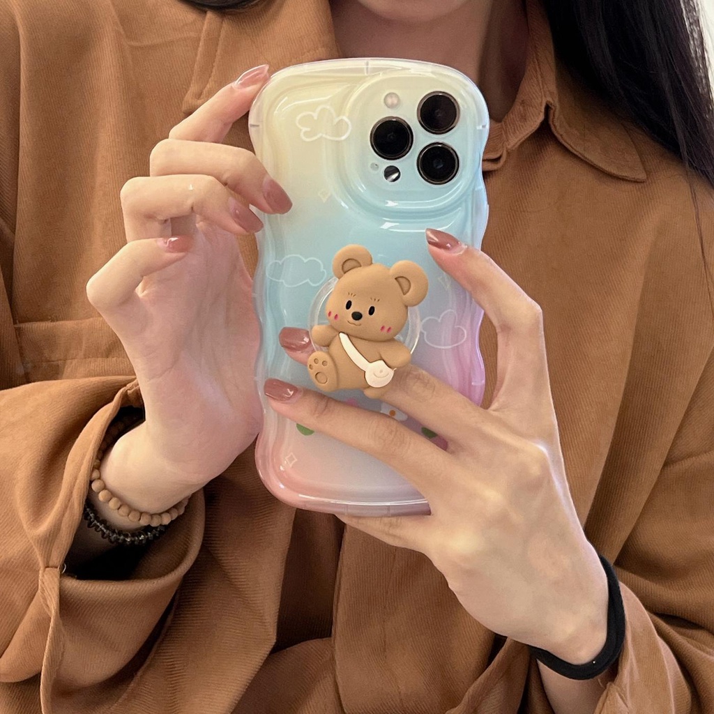 Ốp Điện Thoại Silicon Trong Suốt Họa Tiết Hoạt Hình Chú Gấu Dễ Thương Chống Sốc Cho iPhone 14 13 12 11 Pro Max