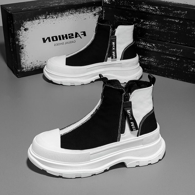 Giày Thể Thao Canvas Cổ Cao Phối Khóa Kéo Thoáng Khí Thời Trang Mùa Thu Cho Nam Size 39-44
