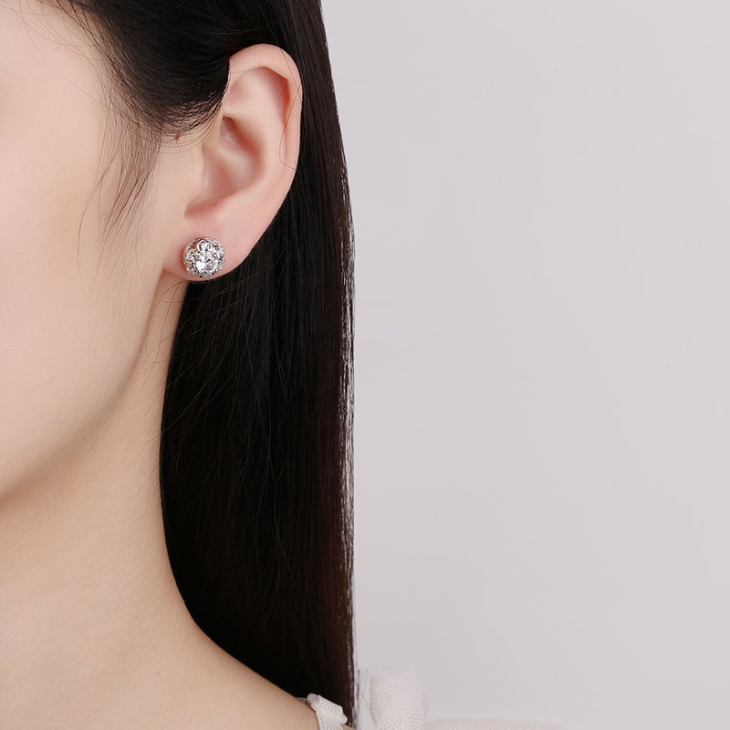 Bông Tai Kim Cương Trắng Hình Trái Tim Hoa Kim Cương Cổ Điển Thời Trang