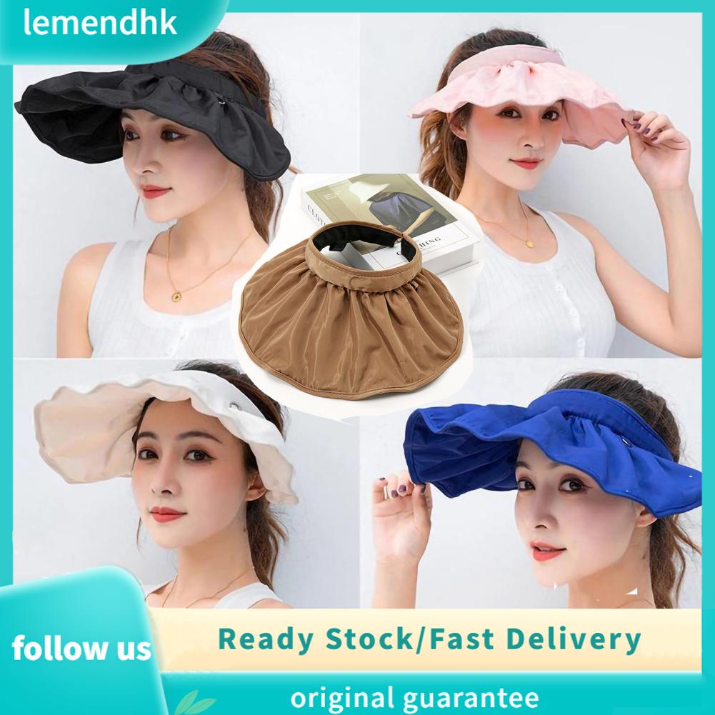 Lemendhk Women Sun Visors Wide Brim UV Proof Elastic Foldable Clip On Packable Shell Hat for Summer