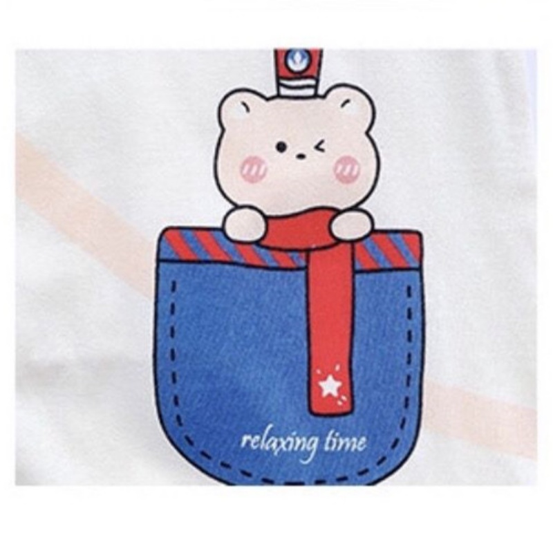 Bộ Áo Liền Quần Bằng Cotton Tay Ngắn Màu Tương Phản In Hình Gấu Dễ Thương Thời Trang Mùa Hè Cho Bé Sơ Sinh 0-2 Tuổi