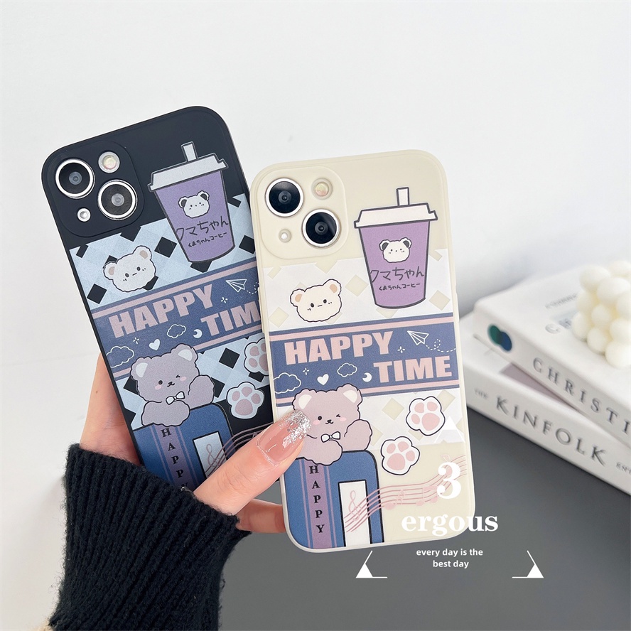 Ốp Điện Thoại TPU Silicon Mềm Hình Gấu Uống Trà Sữa Cho IPhone 14 13 12 11 Pro Max SE2020 X XR Xs Max 7 8 6 6s Plus