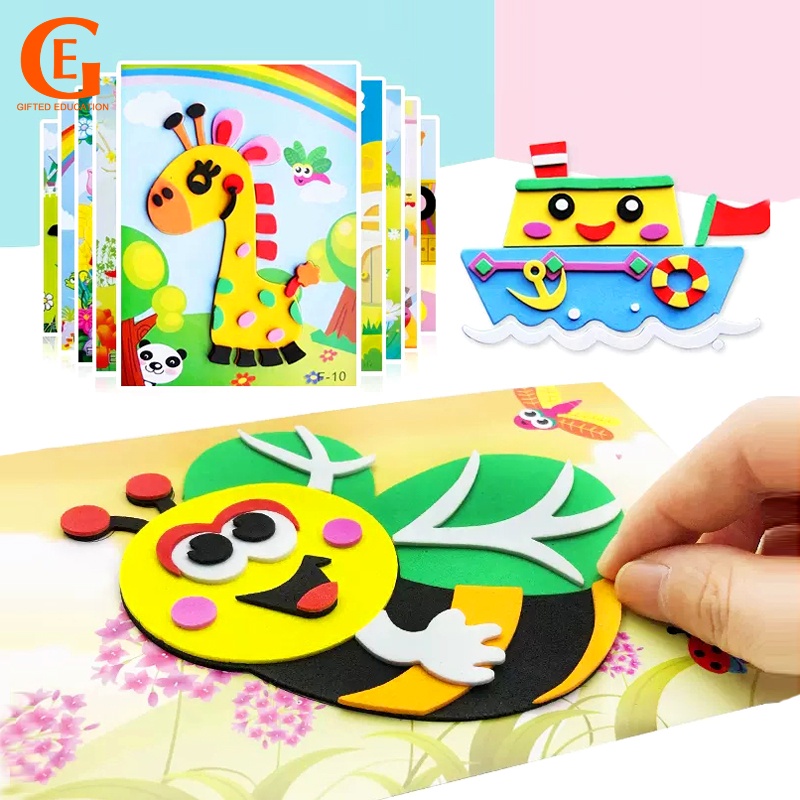 Set 10 Miếng Dán Xốp EVA Ghép Hình Hoạt Hình Trang Trí Thủ Công Cho Bé Mẫu Giáo
