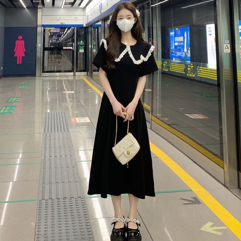 Đầm Nữ Tay Ngắn Nhấn Eo Thời Trang Mùa Hè Phong Cách Pháp Ngọt Ngào