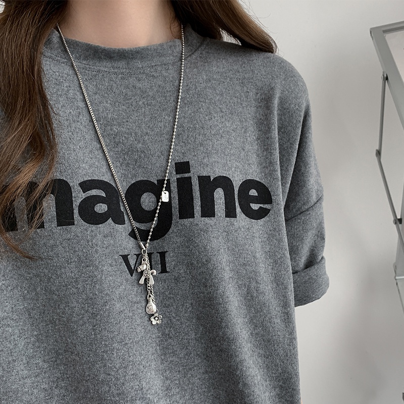 Vòng cổ Thép Titan Mặt Đồng Xu Phối Tua Rua Thời Trang Cho Nữ