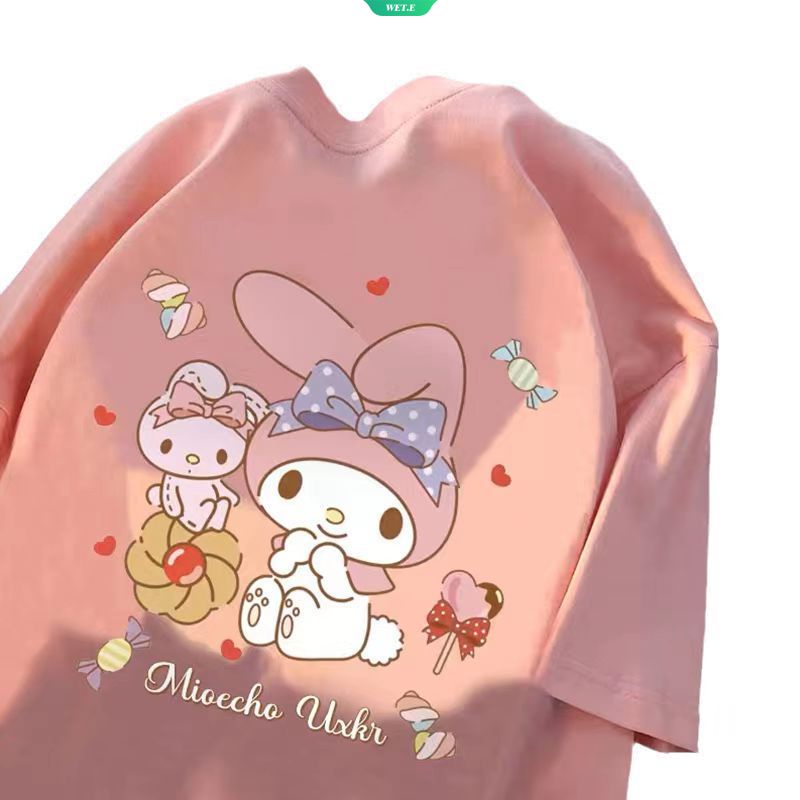 Áo Thun Cotton Tay Ngắn Dáng Rộng In Hoạt Hình Sanrio Melody Kiểu Nhật Hàn Thời Trang 2023 Cho Nữ