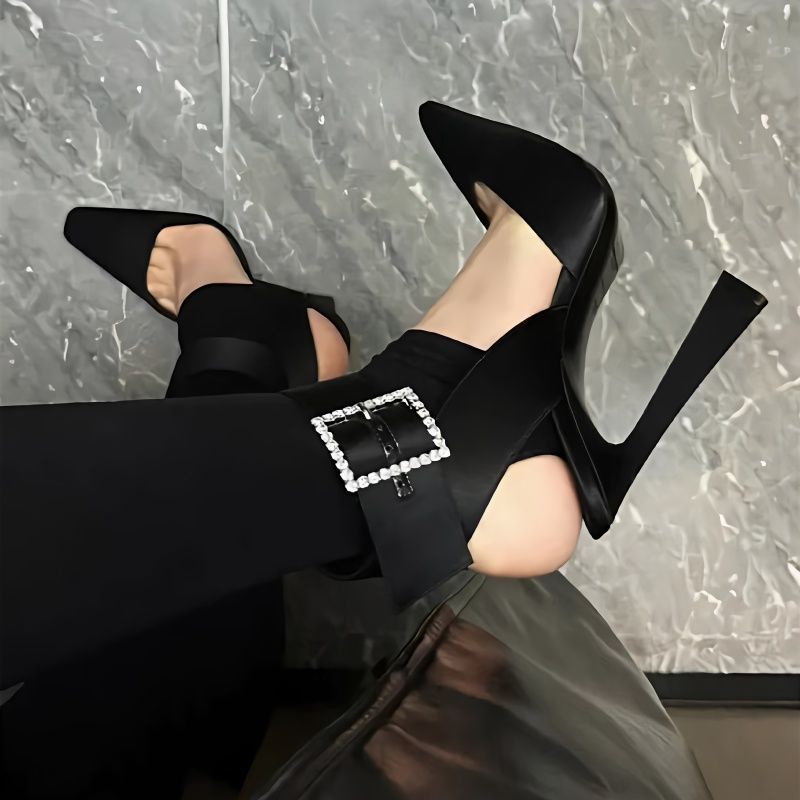 Giày Cao Gót Mũi Vuông Đính Đá Thời Trang Cho Nữ