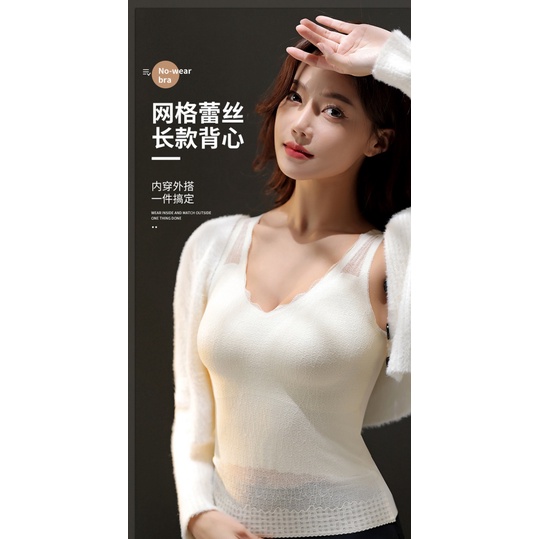 Áo Lót Hai Dây Dáng Dài Phối Ren Mỏng Liền Mạch Có Đệm Ngực Cho Nữ Mặc Trong Mùa Xuân Hè