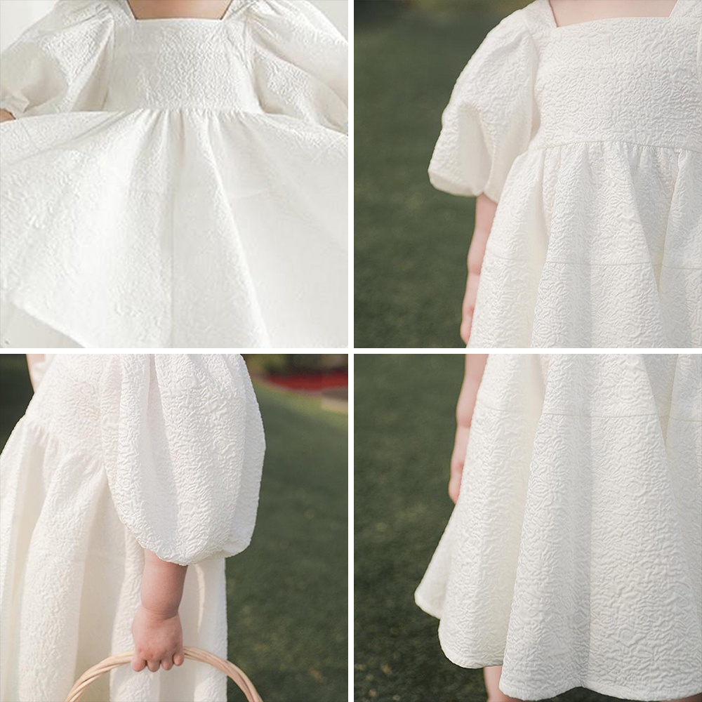 BEAR LEADER Đầm Công Chúa Tay Phồng Màu Trơn Mẫu Mới 2023 Thời Trang Mùa Hè Cho Bé Gái 1-6 Tuổi