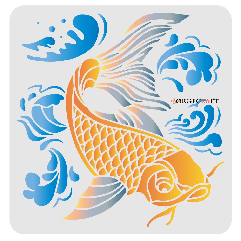 1pc Large Plastic Reusable Drawing Painting Stencils Templates for Painting on Scrapbook Fabric Tiles Floor Furniture Wood Square Fish Pattern 300x300mm