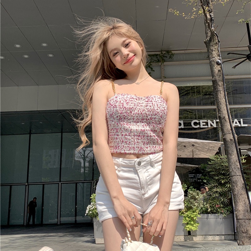 Áo Croptop Ôm Dáng Phối Dây Xích Sang Trọng Cho Nữ