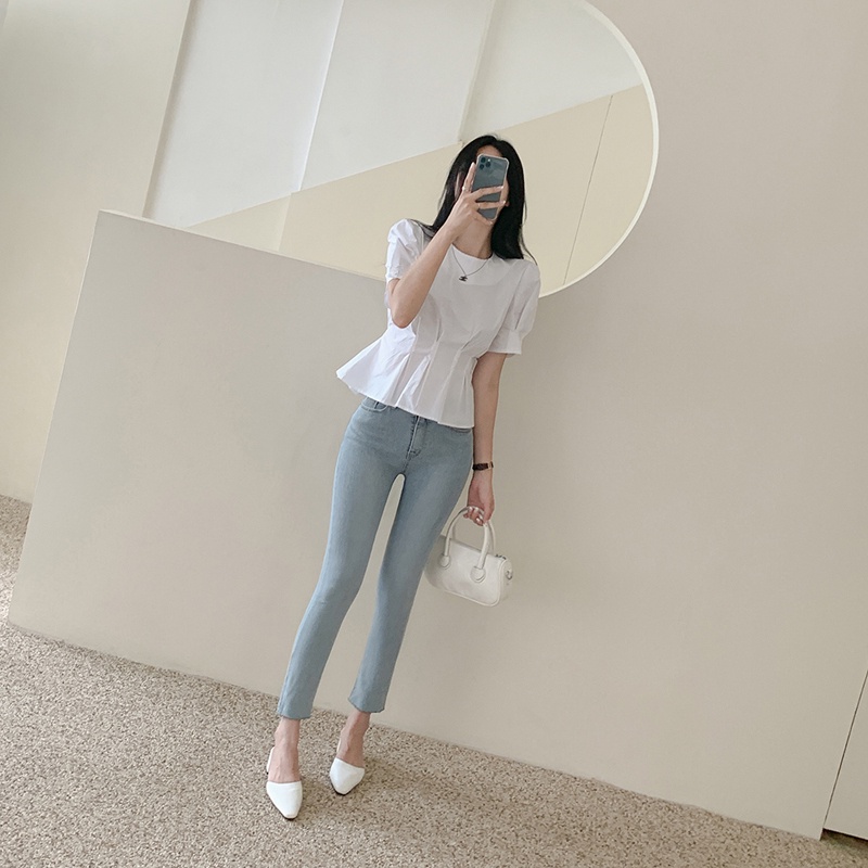 Áo Sơ Mi Ngắn Tay Thắt Dây Eo Màu Trơn Thời Trang Dành Cho Nữ