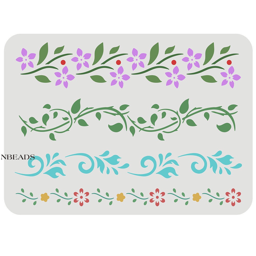 1 Khuôn Vẽ Đường Viền Hoa (4 Phong Cách) 29.7x21cm Trang Trí Nội Thất