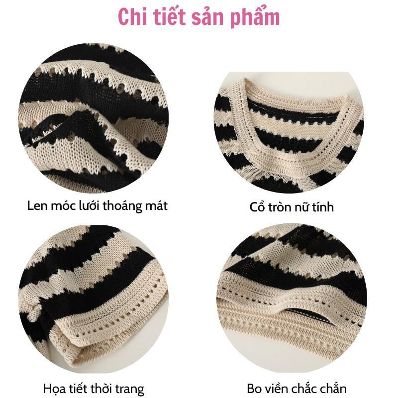 Áo len mongtoghi nữ cổ tròn cộc tay lỡ form dáng rộng phong cách hàn quốc hàng dệt kim montergy Quảng Châu AL15