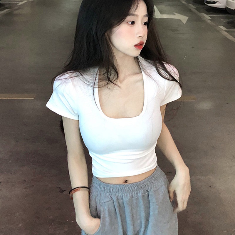 Áo Thun Ôm Sát Cổ Chữ U Quyến Rũ Thời Trang Mùa Hè Hàng Mới Dành Cho Nữ