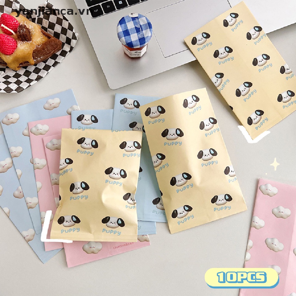 Set 10 Túi Giấy Đựng Đồ Ăn Vặt In Họa Tiết Hoạt Hình Dễ Thương