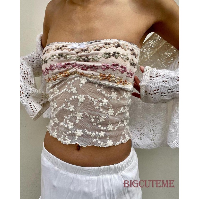 [] Áo Ống Phối Ren Hoa Cho Nữ