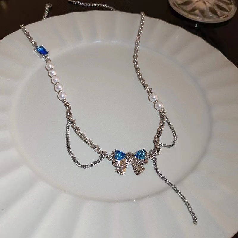 Vòng Cổ Choker Đính Đá Pha Lê Xanh Dương Ngọt Ngào Đơn Giản Phong Cách Hàn Quốc Cho Nữ