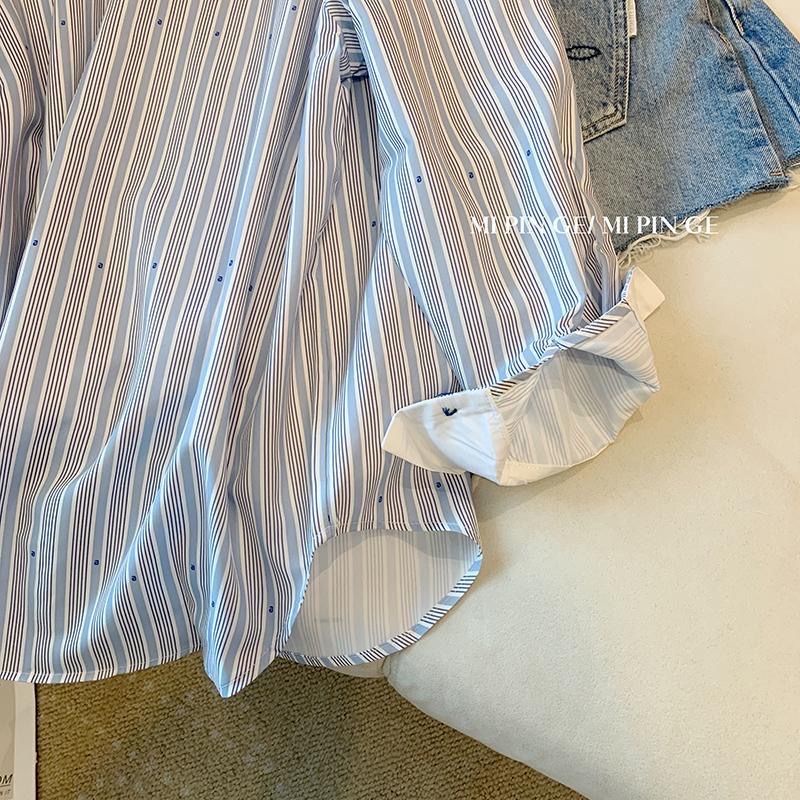 Áo Sơ Mi Dài Tay Họa Tiết Kẻ Sọc Phong Cách Hàn Quốc Mới Cho Nữ