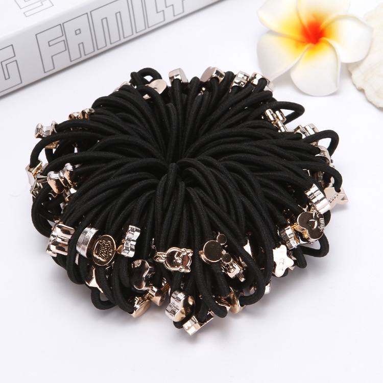 Set 5 Dây Buộc Tóc Da Co Giãn Đính Hạt Kim Loại Màu Vàng Kim Phong Cách Hàn Quốc Đơn Giản