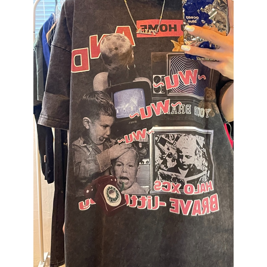 NRVP Áo Thun 100% Cotton Tay Ngắn Dáng Rộng In Họa Tiết Độc Đáo Phong Cách Hàn Quốc Thời Trang Cho Nam Và Nữ