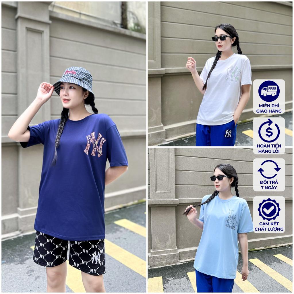 Áo Thun MLB NY Áo Phông MLB Nam Nữ Tay Lỡ Form Rộng họa tiết sau lưng phối họa tiết