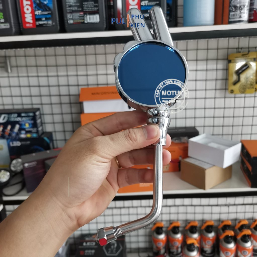 Gương xe máy mẫu ngón tay mặt kính xanh cho xe máy Wave SH SH Mode AB...