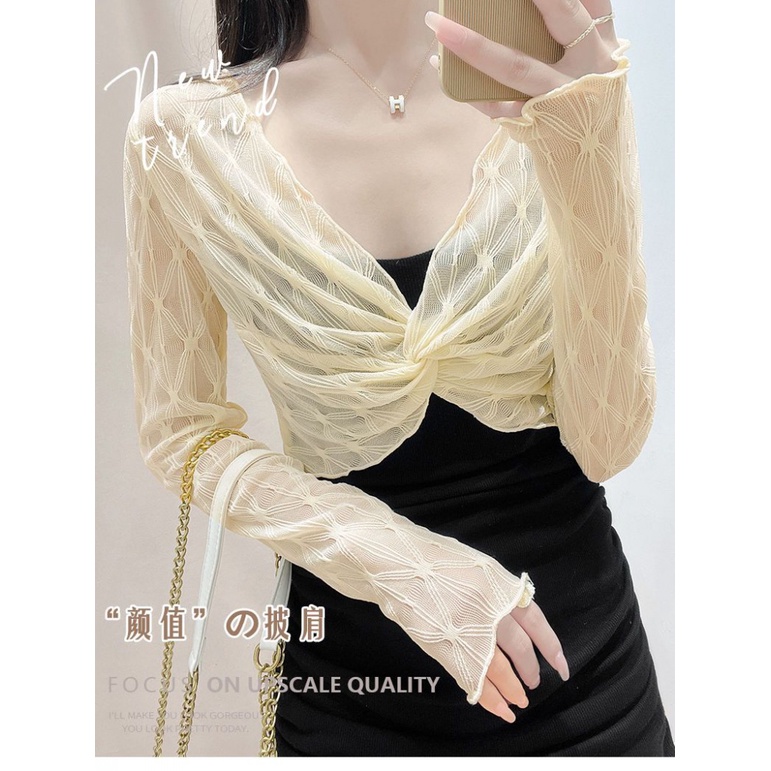 [Must-Have Cổ Áo Giả] Áo Sơ Mi Ren Trắng Dài Tay Chống Nắng Mặc Ngoài Phòng Điều Hòa Không Khí Mùa Hè Cho