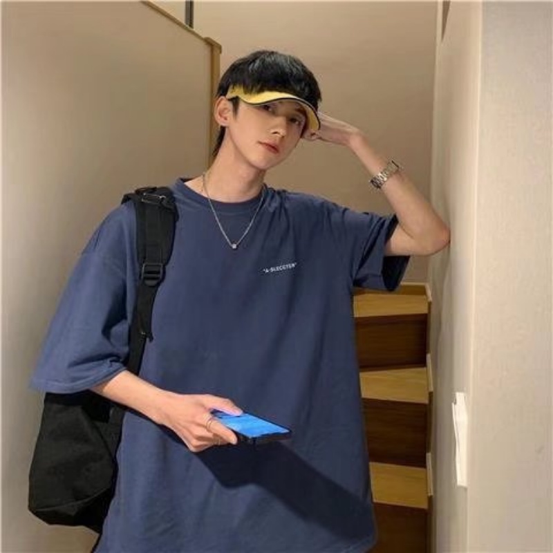 Áo Thun Cotton Tay Ngắn   M-2XL  Dáng Rộng Phong Cách Harajuku Hồng Kông Dễ Phối Đồ Cho Nam