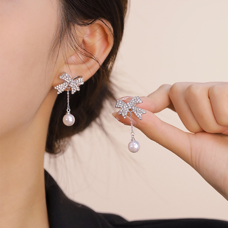 Bông Tai Dáng Dài Hình Bướm Đính Ngọc Trai Thời Trang Sang Trọng Cho Nữ S925