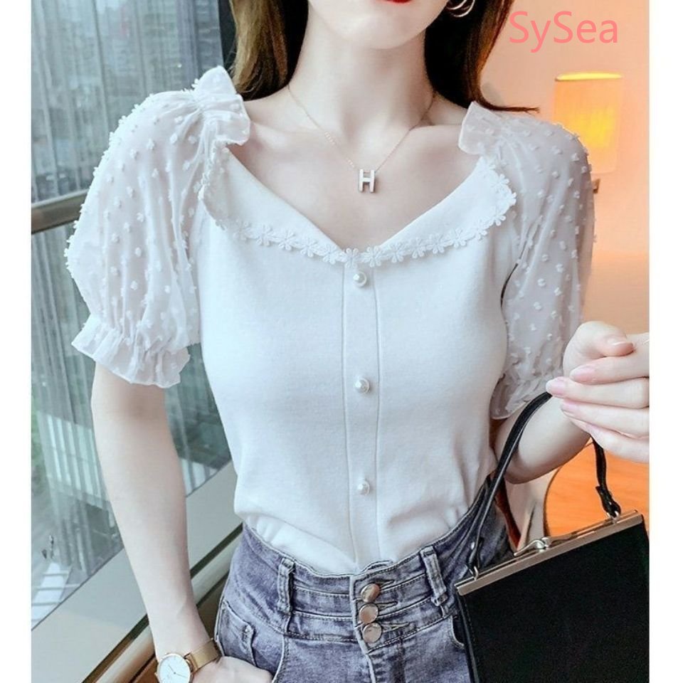 Áo Kiểu Cổ Chữ V Họa Tiết Hoa Phong Cách Pháp