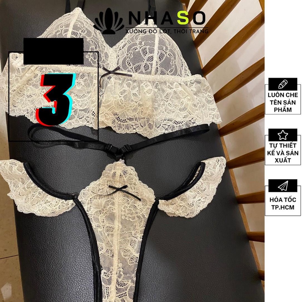 Bộ đồ lót ren 🔥NS022 hoa gân trắng đỏ da không gọng mút vừa gợi cảm quần cánh tiên Nhà Sò