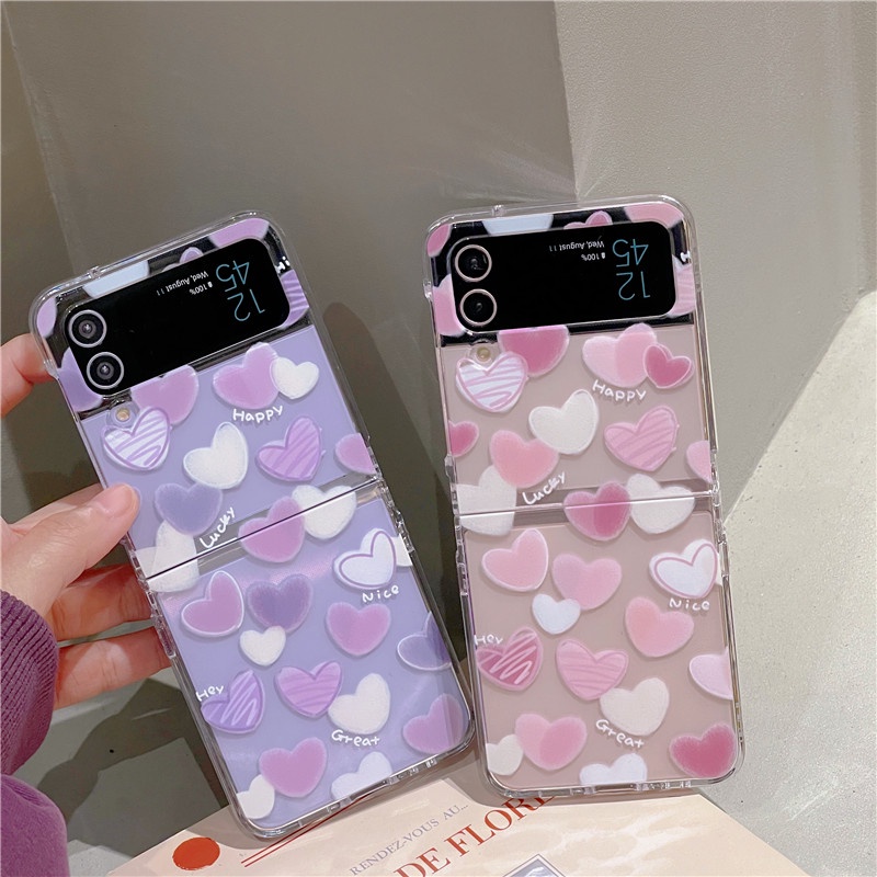 Bao Da Điện Thoại Họa Tiết Trái Tim Dễ Thương Cho samsung galaxy z flip 3 4 5 z flip5 zflip5 zflip3 zflip4 Ốp