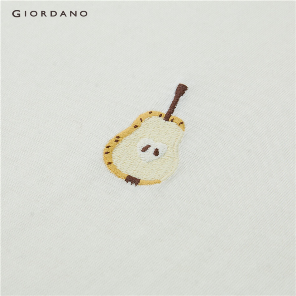 Áo thun GIORDANO 05323435 tay kiểu raglan thêu họa tiết phối màu tương phản cho nữ