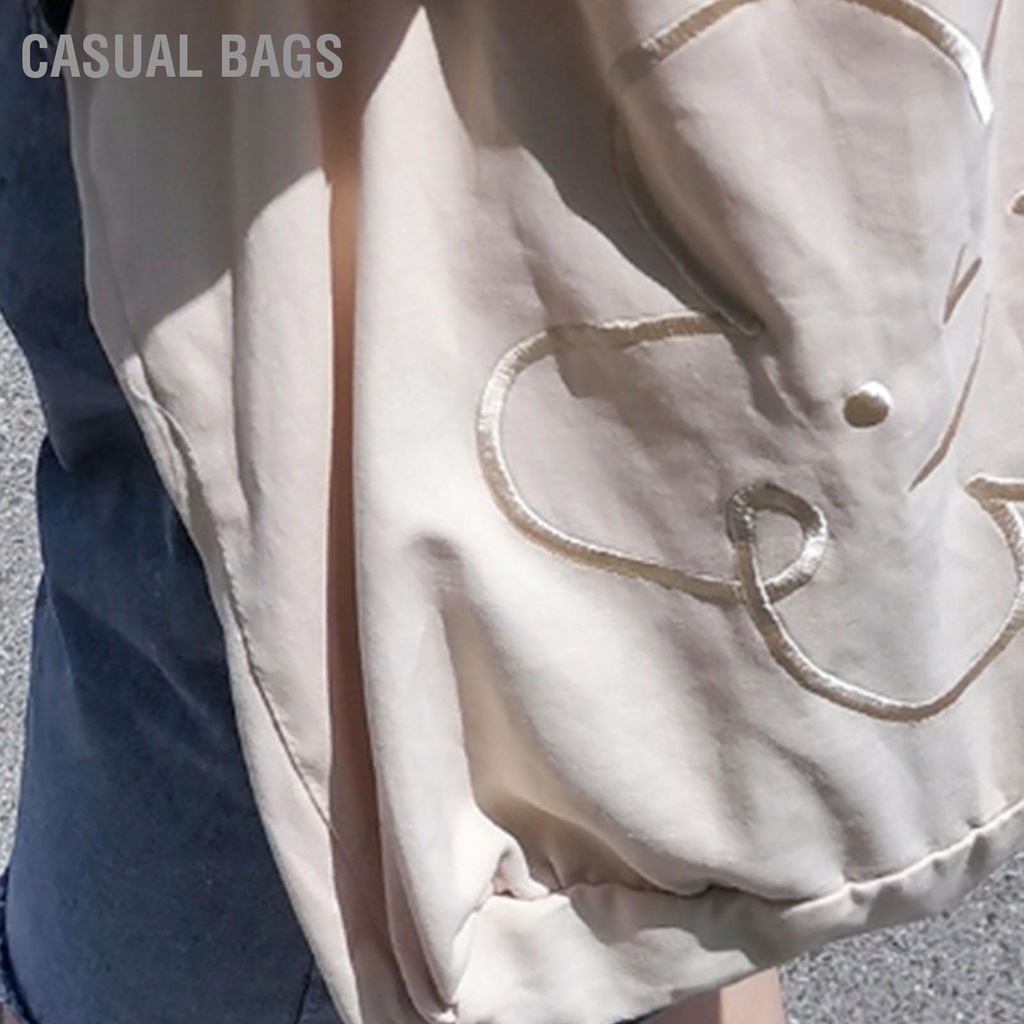 Có hàng sẵn Tươi mát tinh khiết thêu nụ cười mặt cười túi vải vải nữ Tote nếp gấp ren túi xách một vai sinh viên đại học túi lớp học