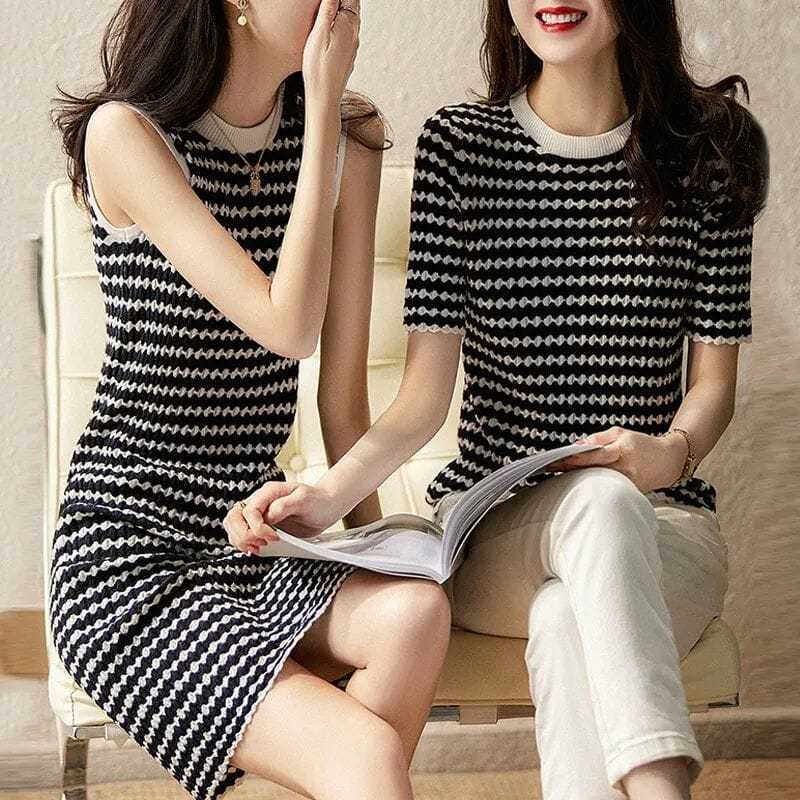 Đầm Dệt Kim Kẻ Sọc Thời Trang Hè Xinh Xắn Cho Nữ