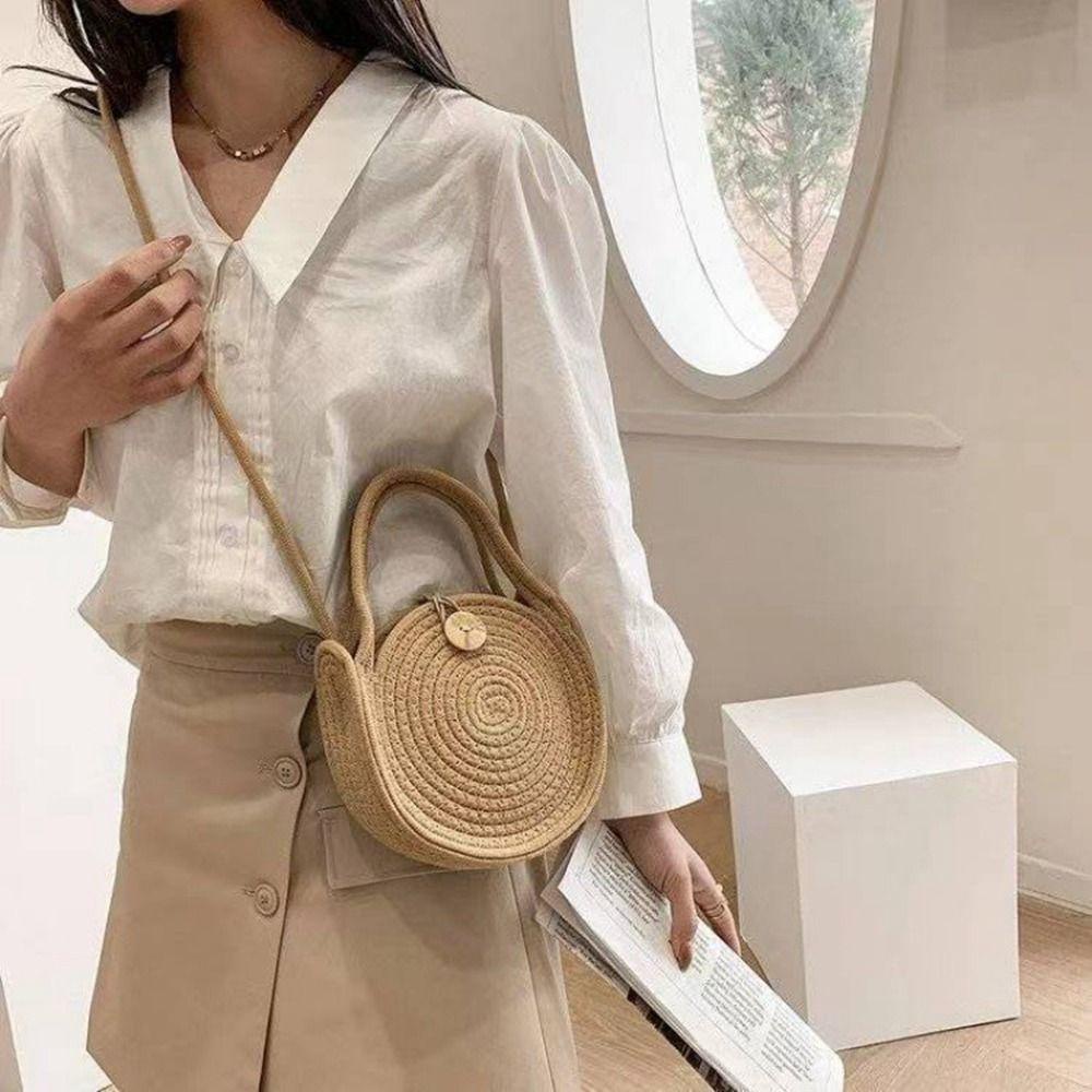 Túi Xách Đeo Vai Hình Tròn Phong Cách Vintage Đơn Giản Dành Cho Nữ