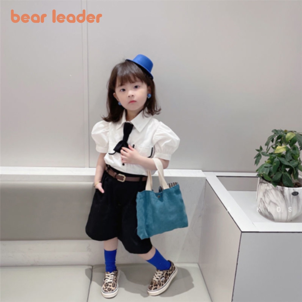 BEAR LEADER Set Áo Thun Tay Ngắn Và Quần Short Thời Trang Mùa Hè 2023 Mới Cho Bé Gái 1-6 Tuổi