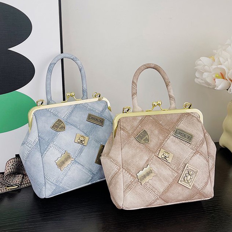 Túi Đeo Chéo Khóa Kẹp Màu Vàng Kim Đơn Giản Cổ Điển Cho Nữ