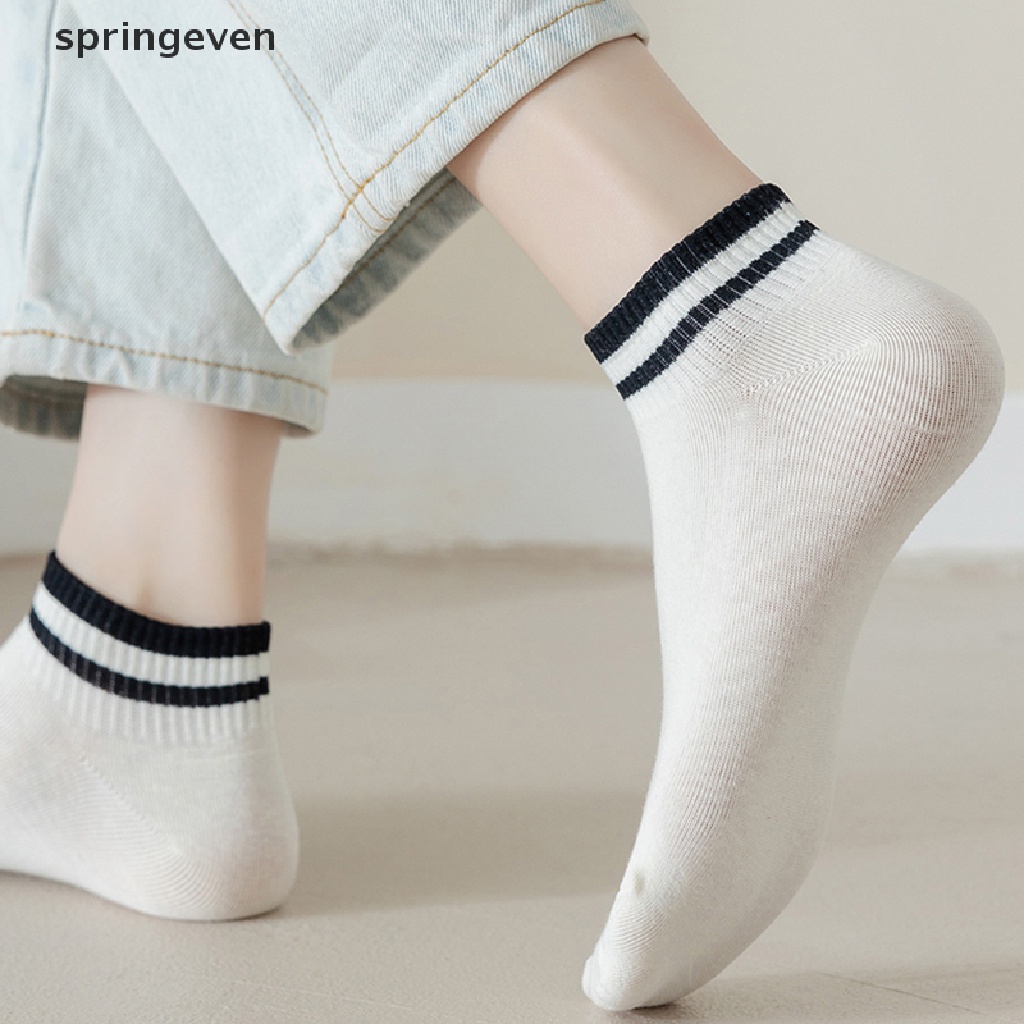 Set 2 Đôi Vớ Cotton Thoải Mái Màu Trơn Họa Tiết Kẻ Sọc Thời Trang Xuân Thu Cho Nữ