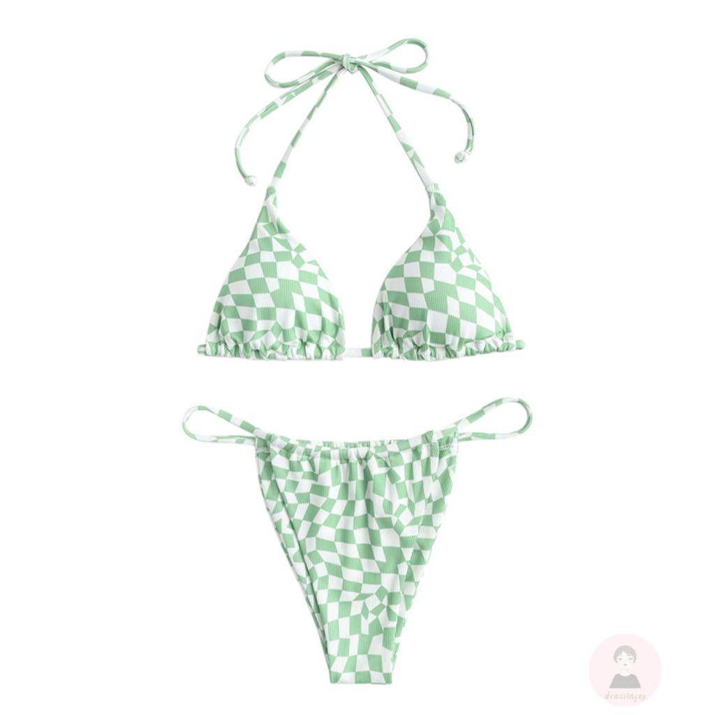 Bộ Đồ Bơi Nữ Eo Thấp Họa Tiết Caro Thời Trang Mùa Hè