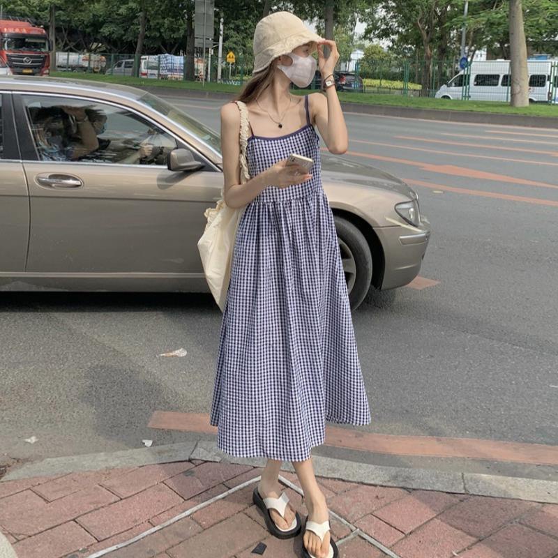 Đầm Hai Dây Họa Tiết Sọc Caro Thiết Kế Mới Thời Trang Mùa Hè Dành Cho Nữ