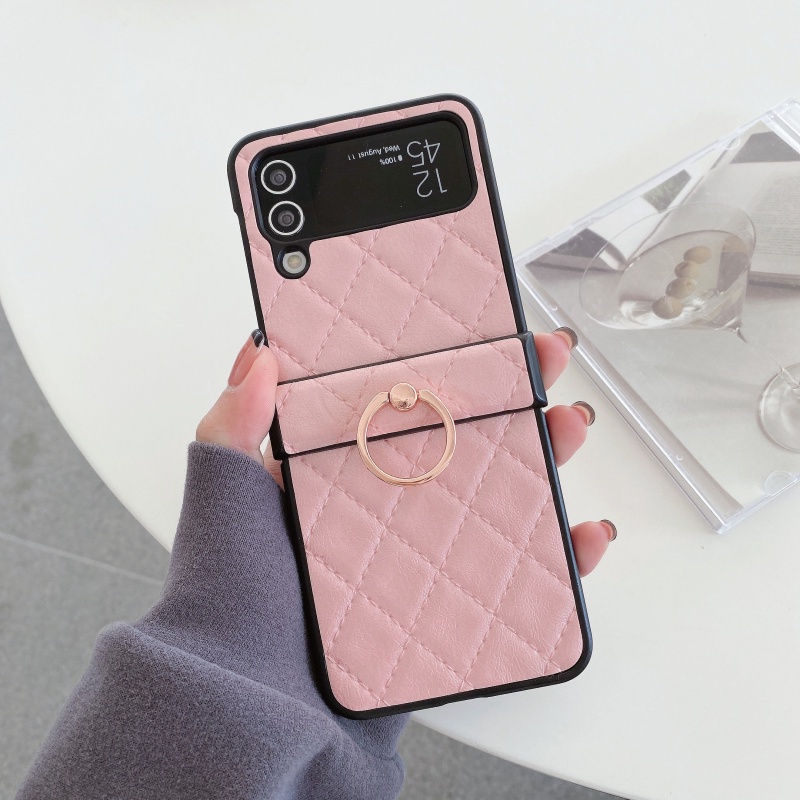 Ốp Điện Thoại Da Gập 4 Họa Tiết Hình Thoi Cho Samsung Galaxy Z Flip 3