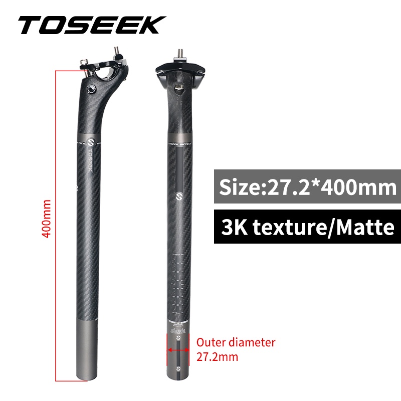 Cột Yên Xe Đạp Tosek 3K 20mm 27.2 / 30.8 / 31.6 Mtb Bằng Sợi Carbon