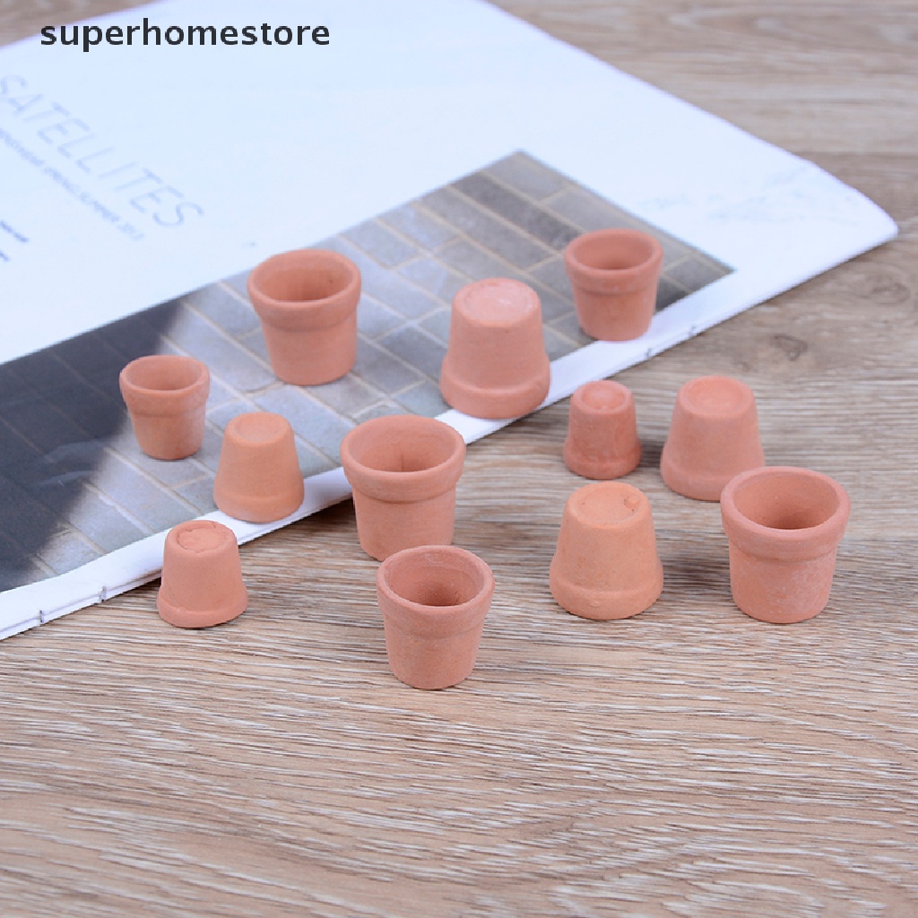 Set 12 Chậu Hoa Đất Sét Đỏ Mini Tỉ Lệ 1: 12 Trang Trí Nhà Búp Bê