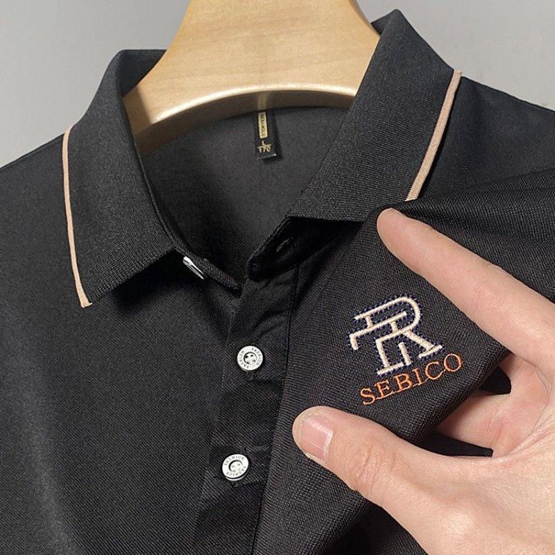 hàng đầu của nam giới Áo sơ mi POLO ngắn tay nam Áo thun có cổ lụa băng thoáng khí mùa hè Hạ nhiệt 6°C Áo thun thể thao giản dị ngoài trời Nhiều màu tùy chọn 85KG mặc được nhiều size