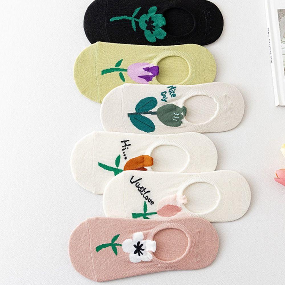 Vớ Ngắn Vô Hình Thoáng Khí Thoải Mái In Họa Tiết Hoa Tulip Đơn Giản Thời Trang Cho Nữ WMES15H